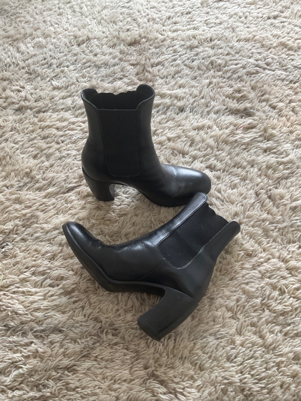 Black Vibram Style Heeled Leather Boots - Picture 4 of 14
